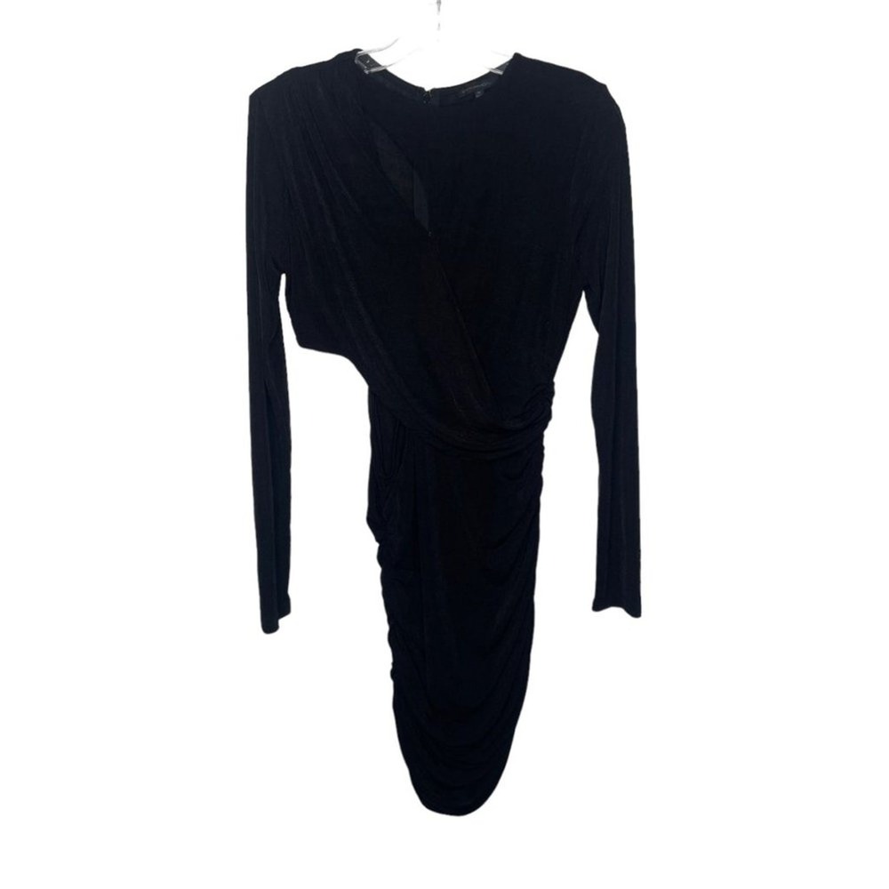 Symphony Womens Black Long Sleeve Ruched Cutout Wrap Bodycon Mini Dress Medium